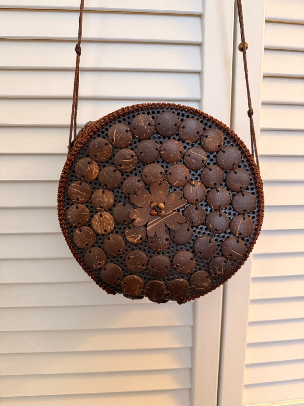 Handcrafted Round Coconut Shell Crossbody Bag - Brown from Hawaii